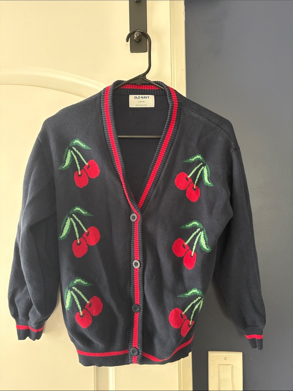 Old Navy Navy Cardigan with Red Cherry Accents